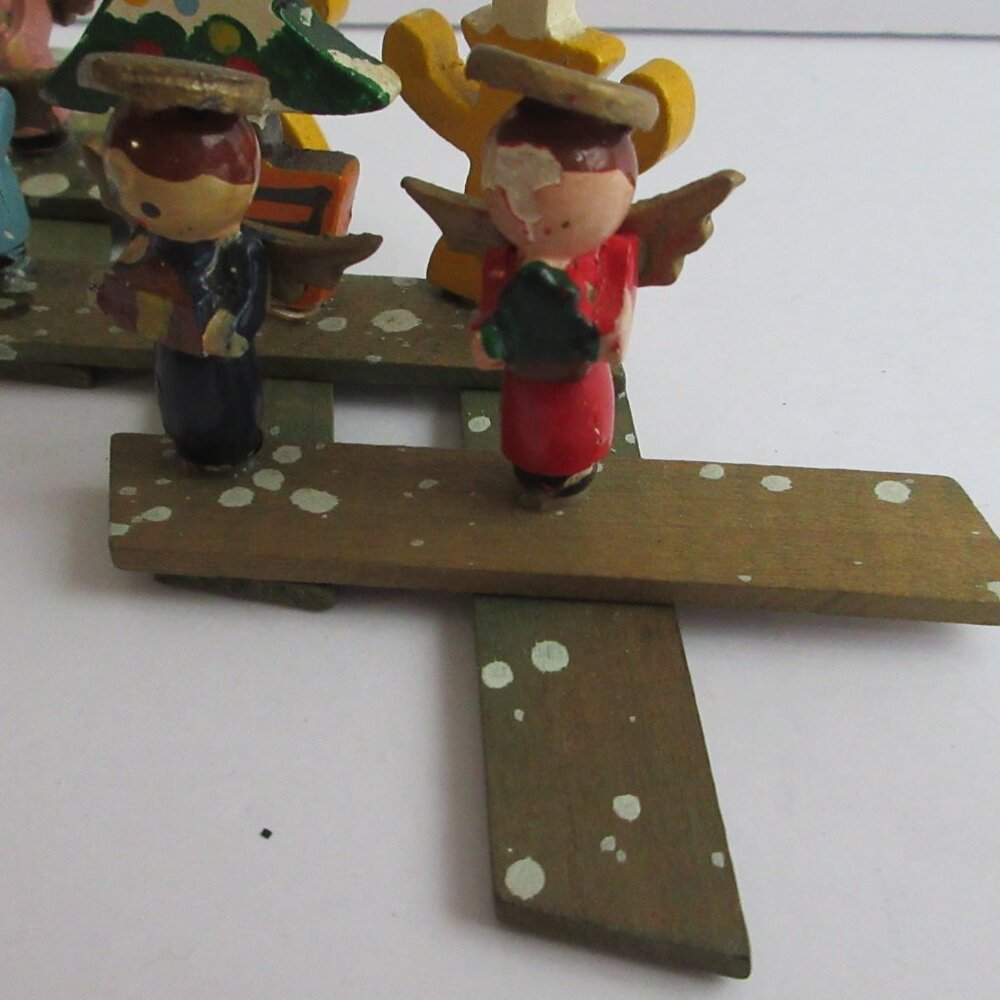 Mini Wooden Choir Angels, Tree, Candles Expanding Accordion Decoration Japan Vtg - Picture 9 of 16